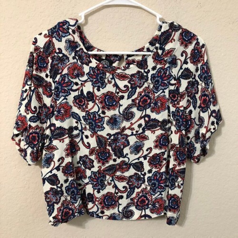 Bobeau Top Blue Red Floral Paisley Boho